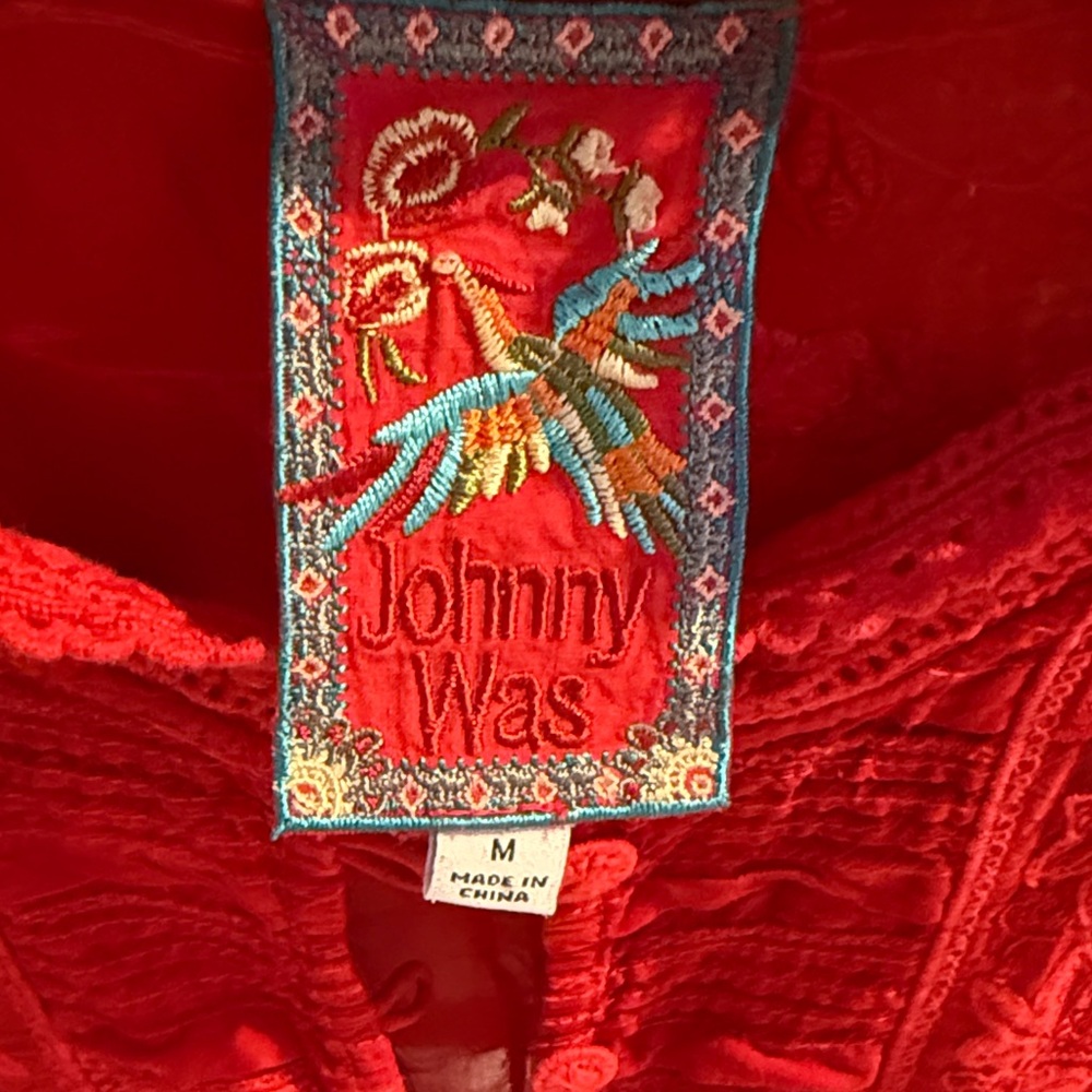 Johnny Was Red Embroidered Ruffle Front Blouse - Picture 2 of 11